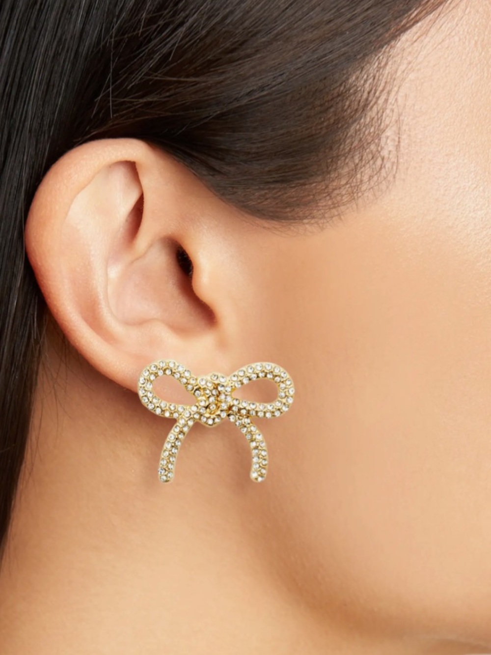 BaubleBar Jenny Bow Gold Rhinestone Stud Earrings New